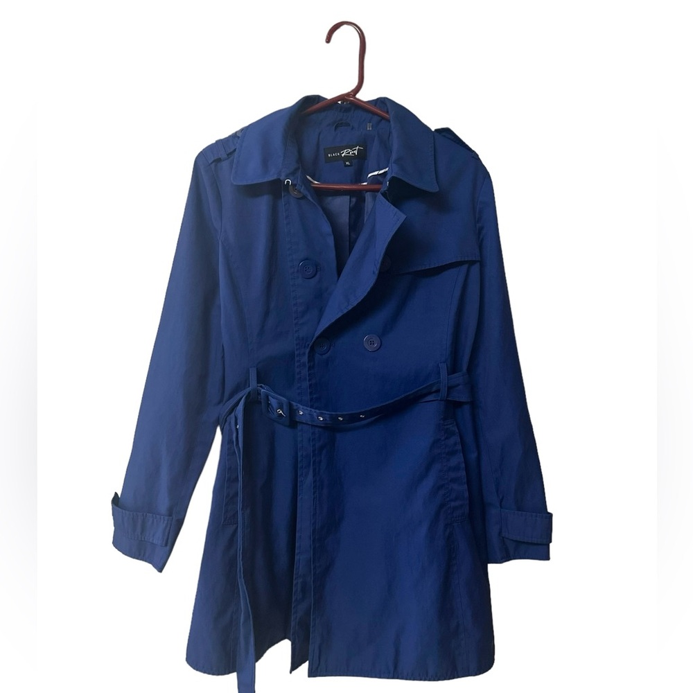 Women’s Black Rivet Double Breasted belted Trench Coat  Royal Blue Jacket XL